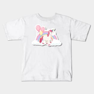 Cute unicorn with rainbow and clouds white Kids T-Shirt